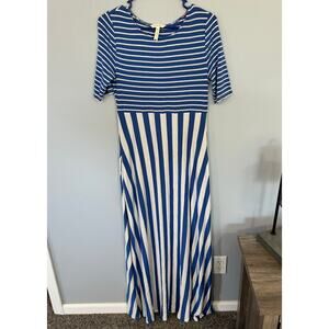 Matilda Jane Blue & White Stripe Half Sleeve Maxi Dress Women's Size Medium